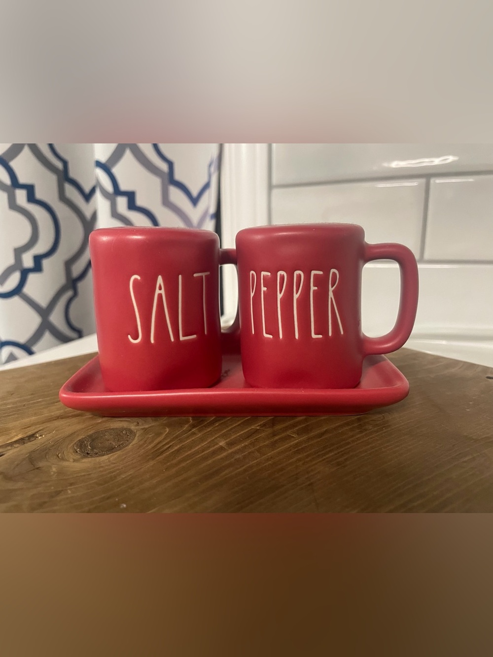 Rae Dunn Red Ceramic Salt & Pepper Set with Tray 🇺🇸